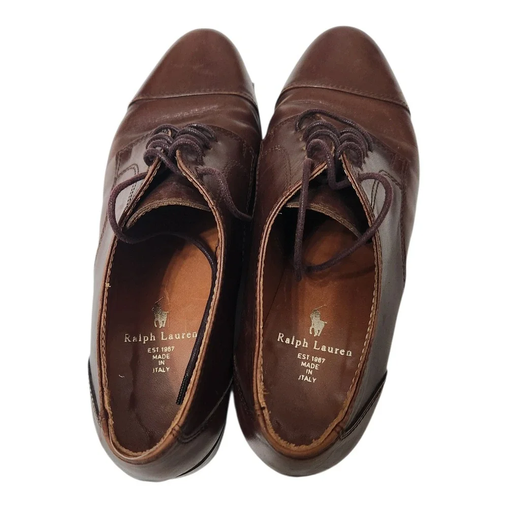 Ralph‎ Lauren Kids Brown Leather Cap Toe Oxford Dress Shoes Made in Italy 7B